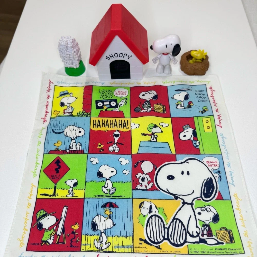 Snoopy and Woodstock Collectible Set with Vintage Snoopy Handkerchief